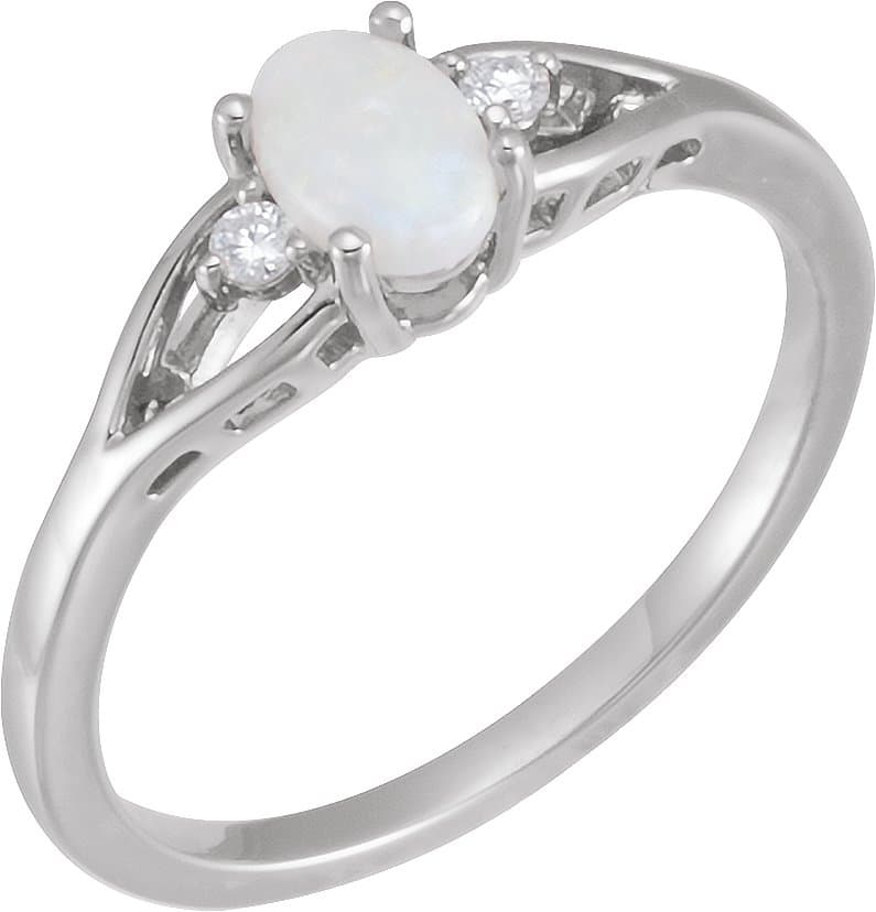 14K Rose Natural White Opal & .03 CTW Natural Diamond Ring
