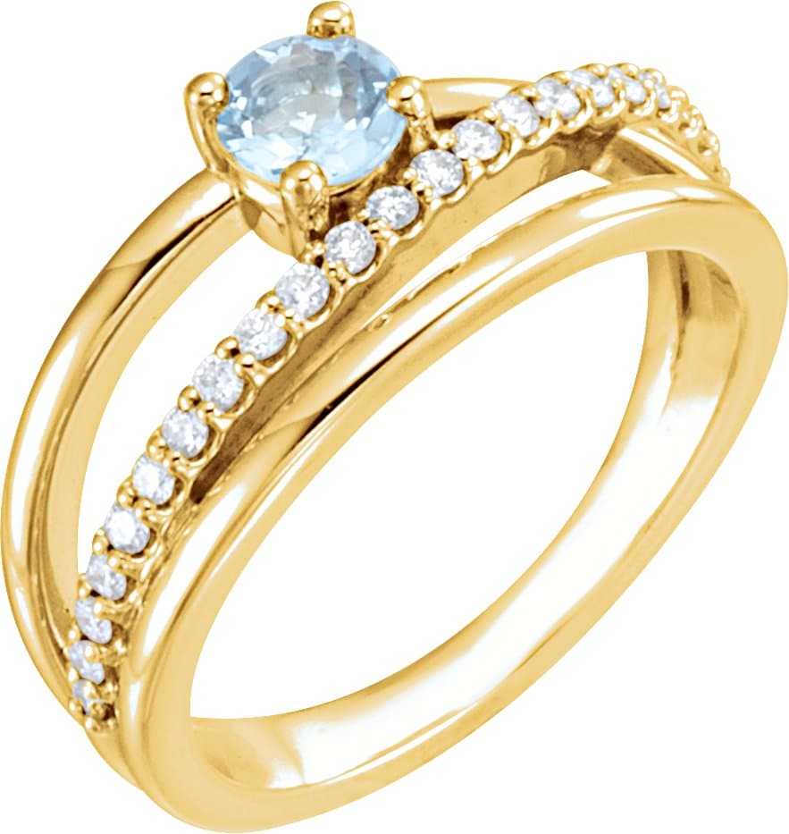 14K Rose Natural Aquamarine & 1/4 CTW Natural Diamond Ring