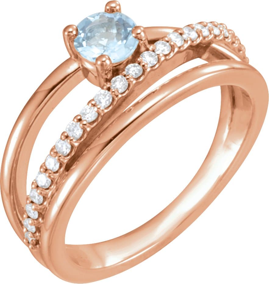 14K Rose Natural Aquamarine & 1/4 CTW Natural Diamond Ring