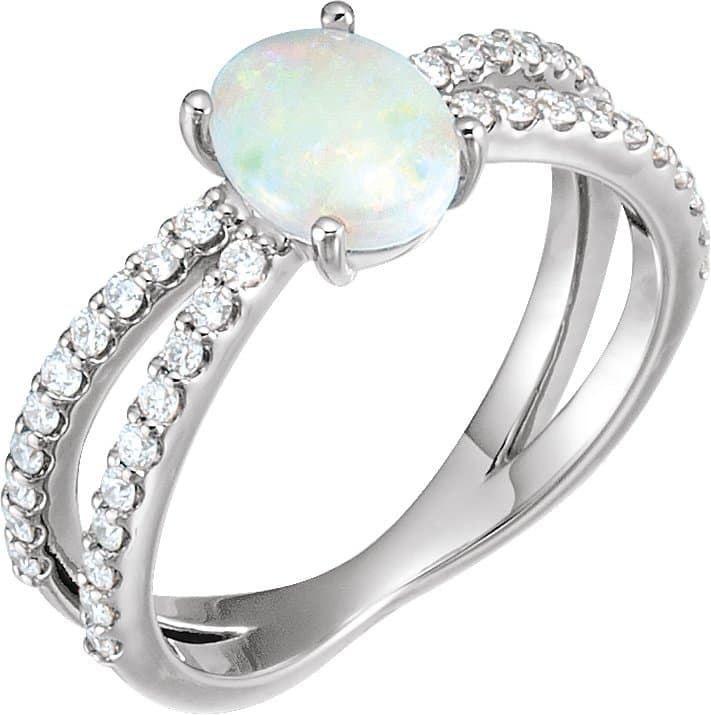 14K Rose Natural White Opal & 1/3 CTW Natural Diamond Ring
