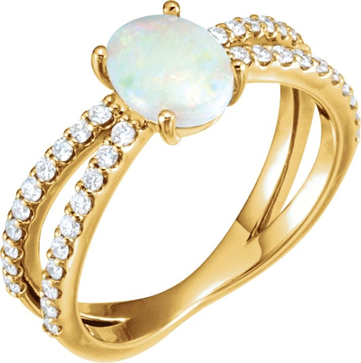 14K Rose Natural White Opal & 1/3 CTW Natural Diamond Ring