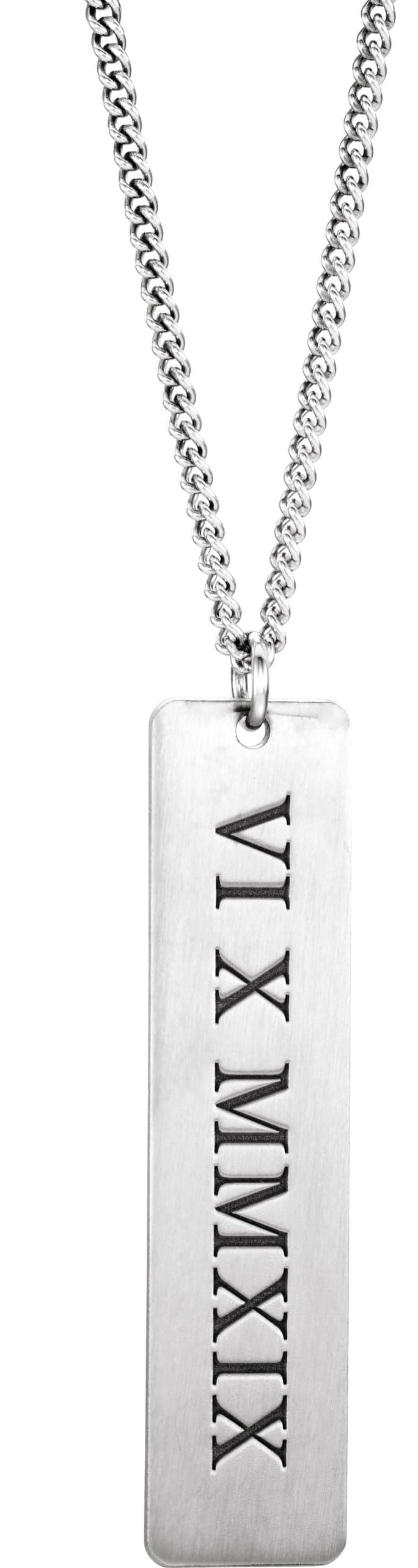 14K Rose Gold-Plated Sterling Silver Roman Numeral Date Dog Tag 20" Necklace