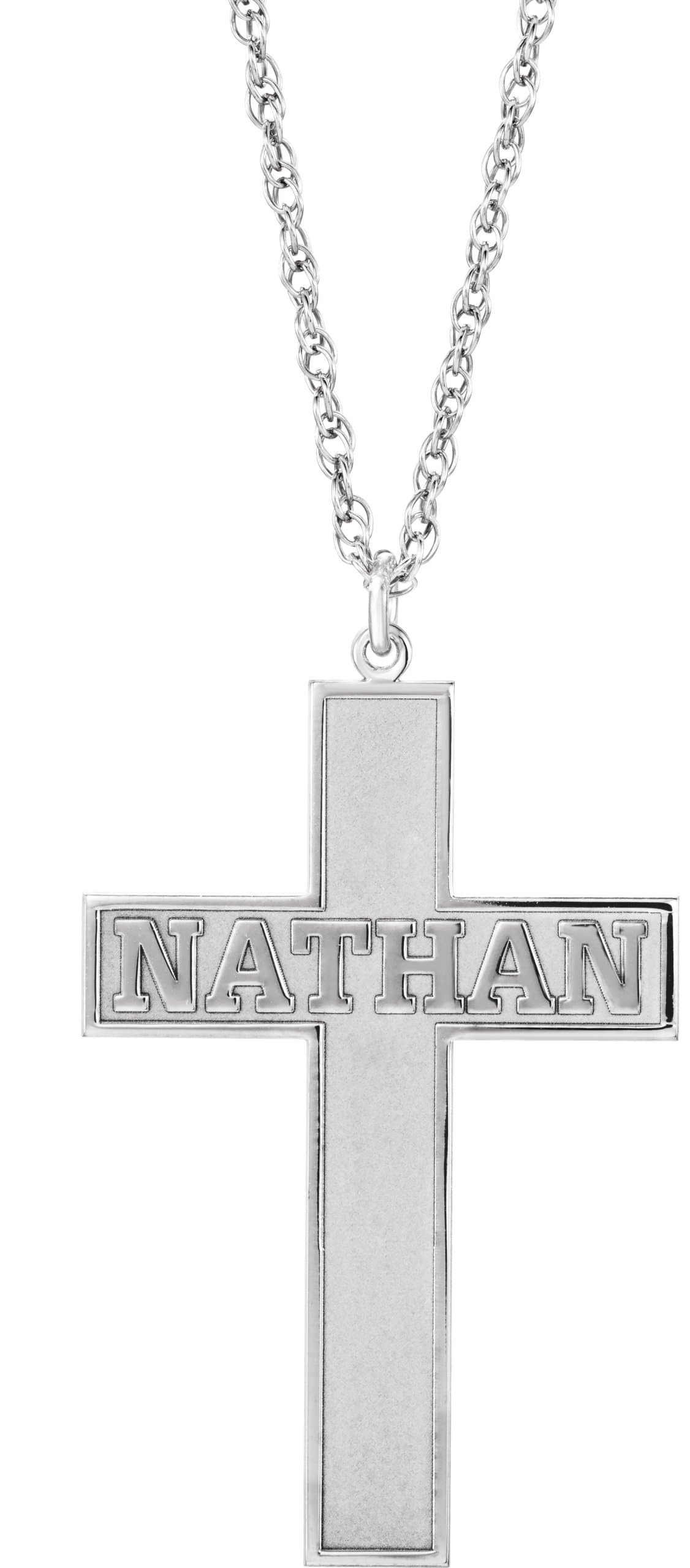 10K White Gold Personalized Block Single Name Cross 16" Necklace
