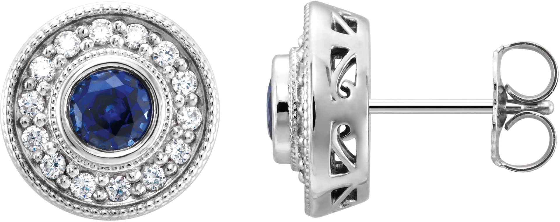 14K Rose Lab-Grown Blue Sapphire & 1/3 CTW Natural Diamond Halo-Style Earrings
