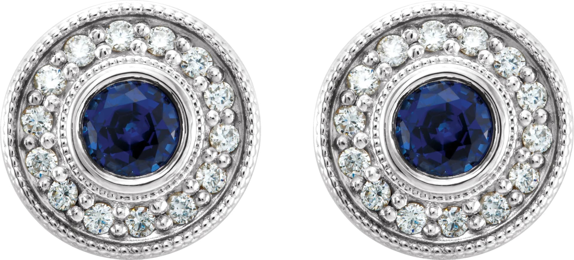 Round Bezel-Set Halo-Style Earrings — view 3