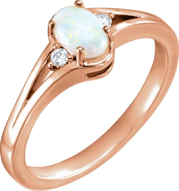 14K Rose Natural White Opal & .03 CTW Natural Diamond Ring