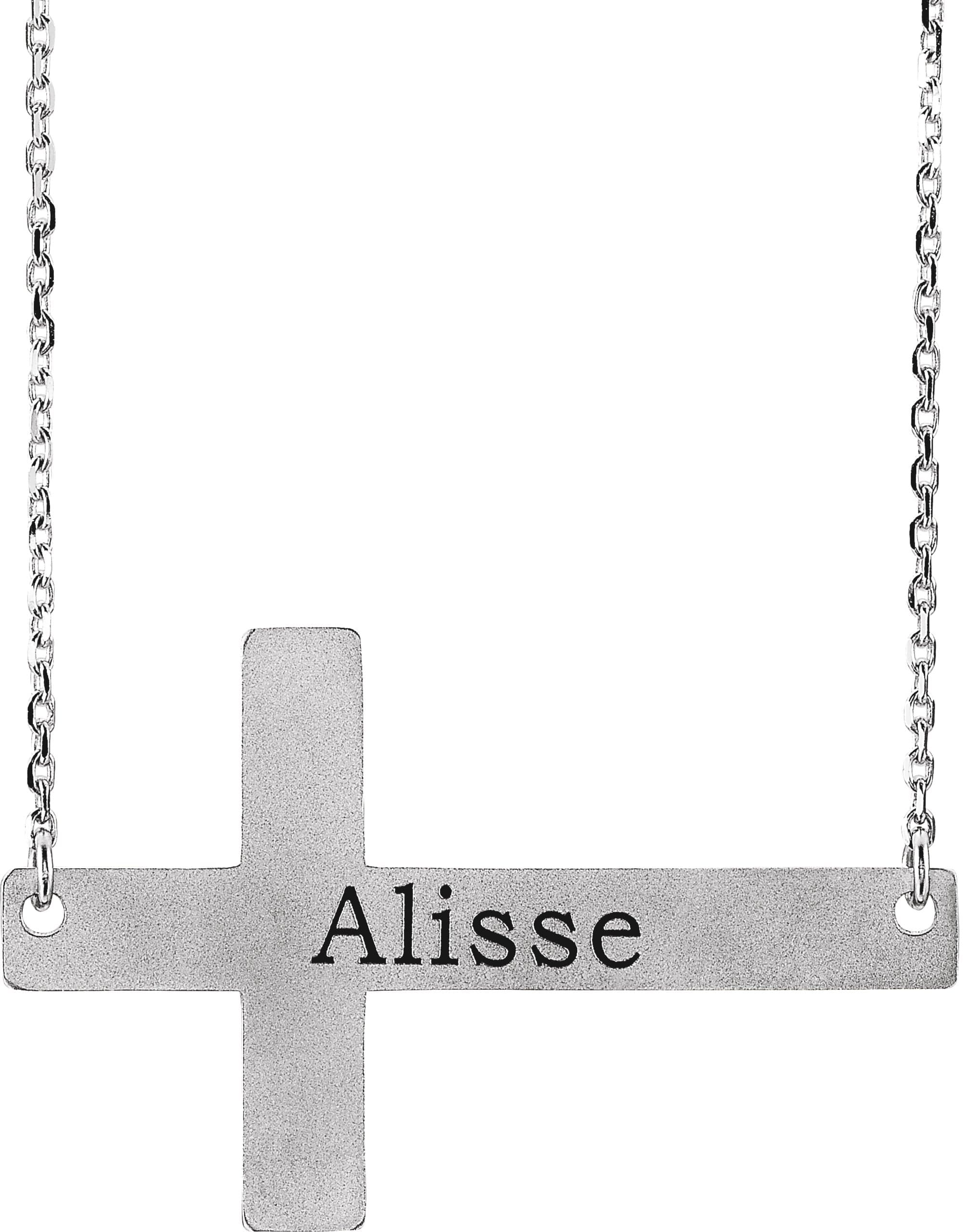Sterling Silver Engravable Sideways Cross 16-18 Necklace