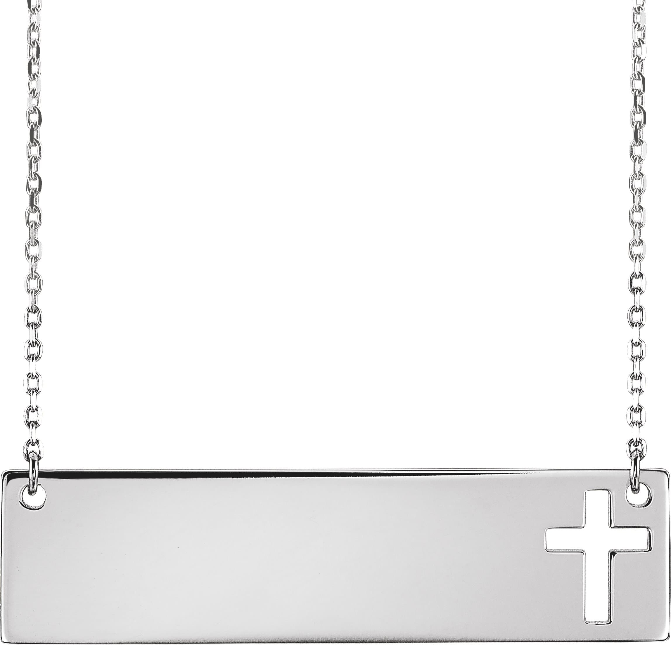 14K White Engravable Pierced Cross Bar 16-18 Necklace