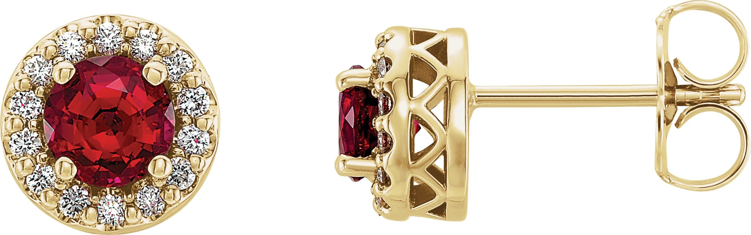 14K Rose Lab-Grown Ruby & .08 CTW Natural Diamond Semi-Set Halo-Style Earrings
