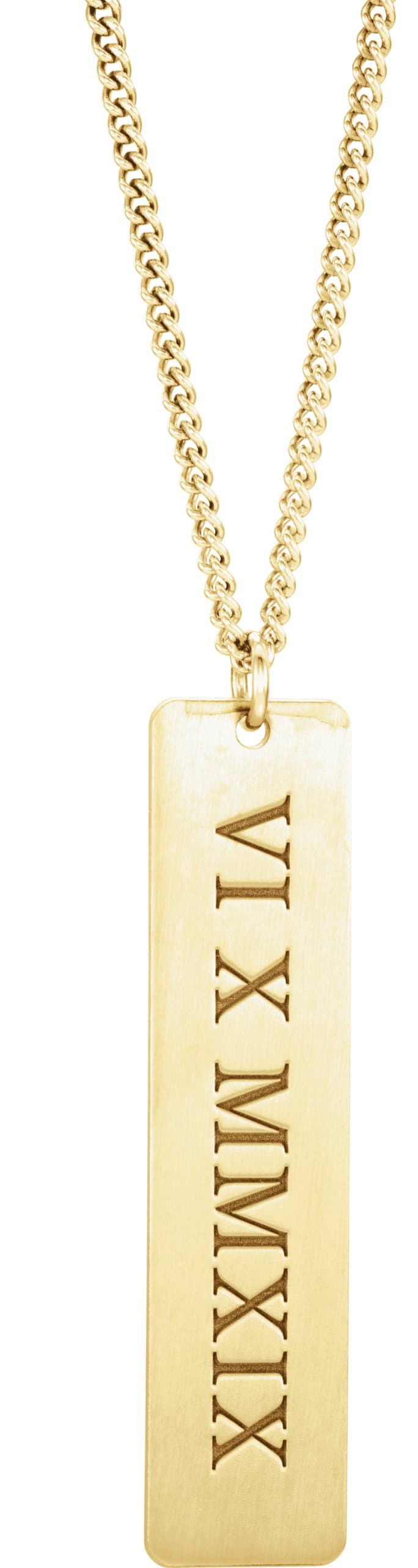 14K Rose Gold-Plated Sterling Silver Roman Numeral Date Dog Tag 20" Necklace