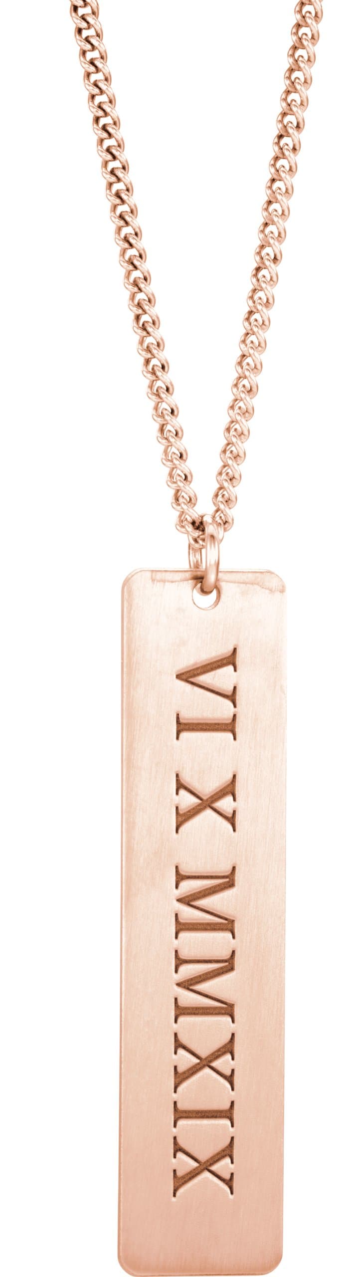 14K Rose Gold-Plated Sterling Silver Roman Numeral Date Dog Tag 20" Necklace
