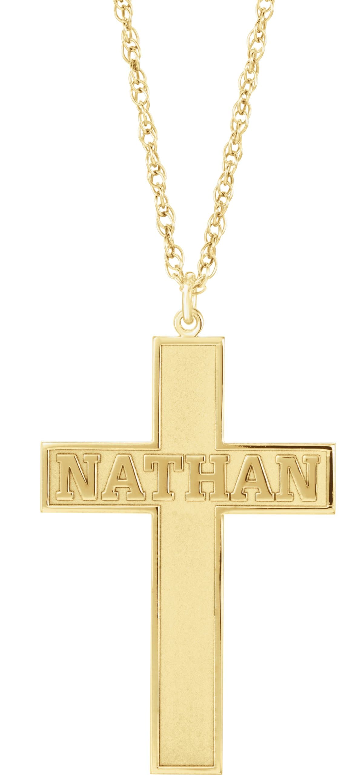 10K White Gold Personalized Block Single Name Cross 16" Necklace