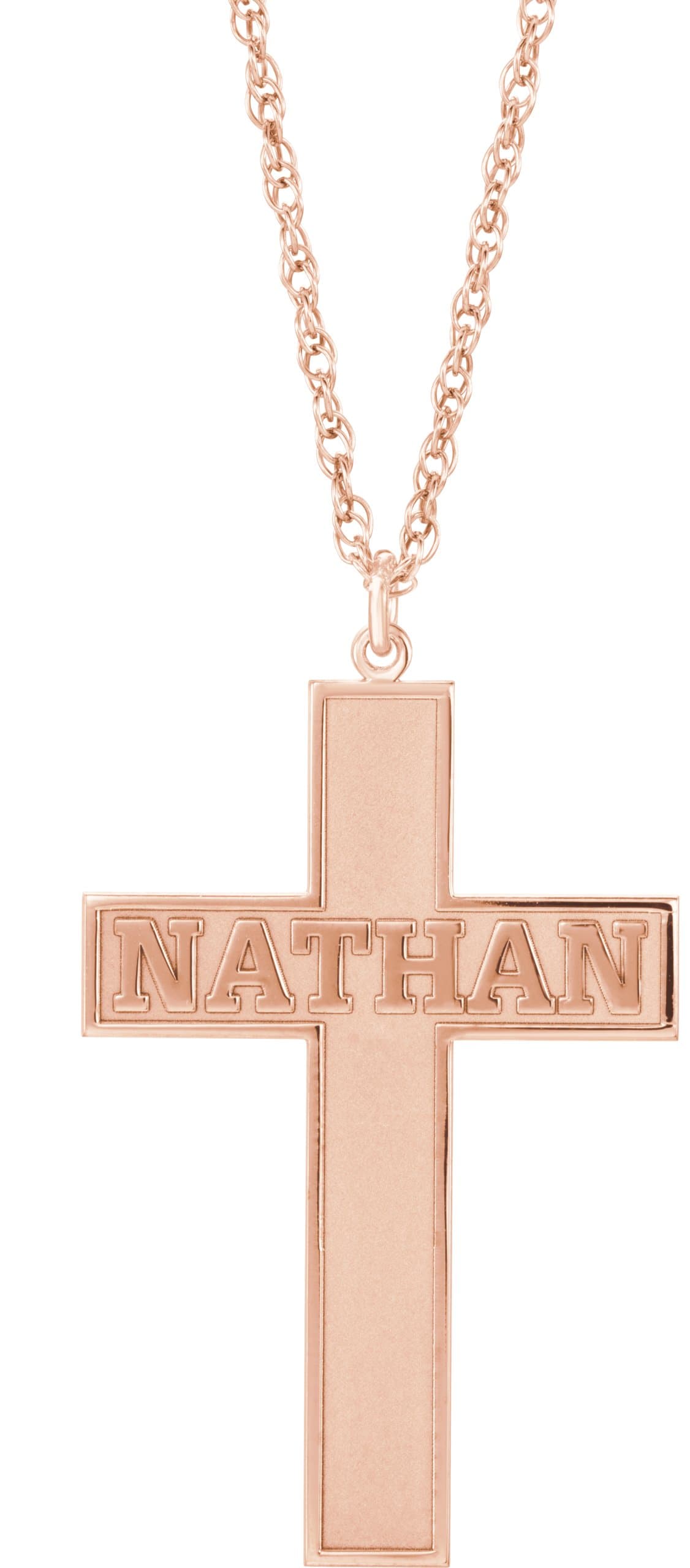 10K White Gold Personalized Block Single Name Cross 16" Necklace