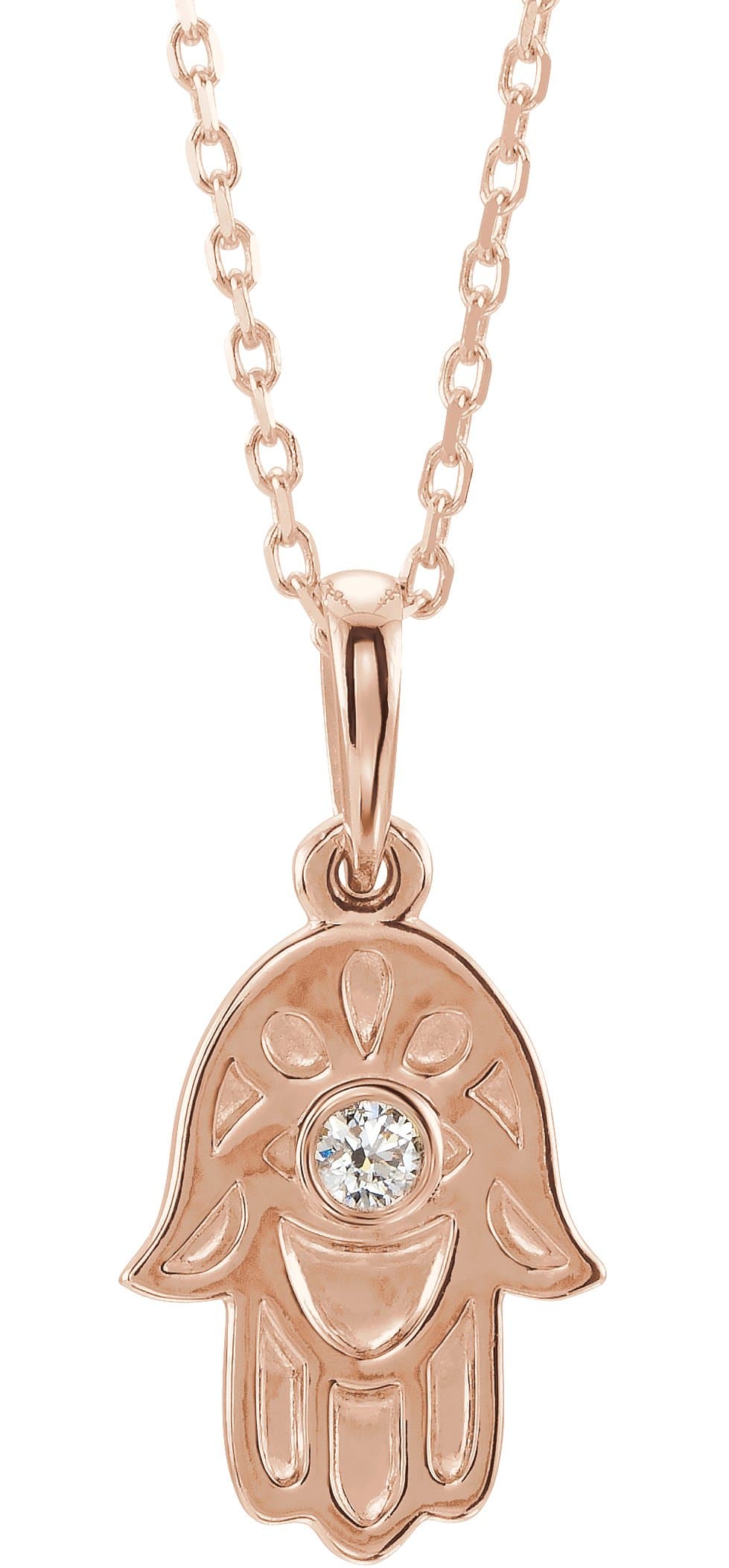 14K Rose .03 CTW Natural Diamond Hamsa 16-18 Necklace