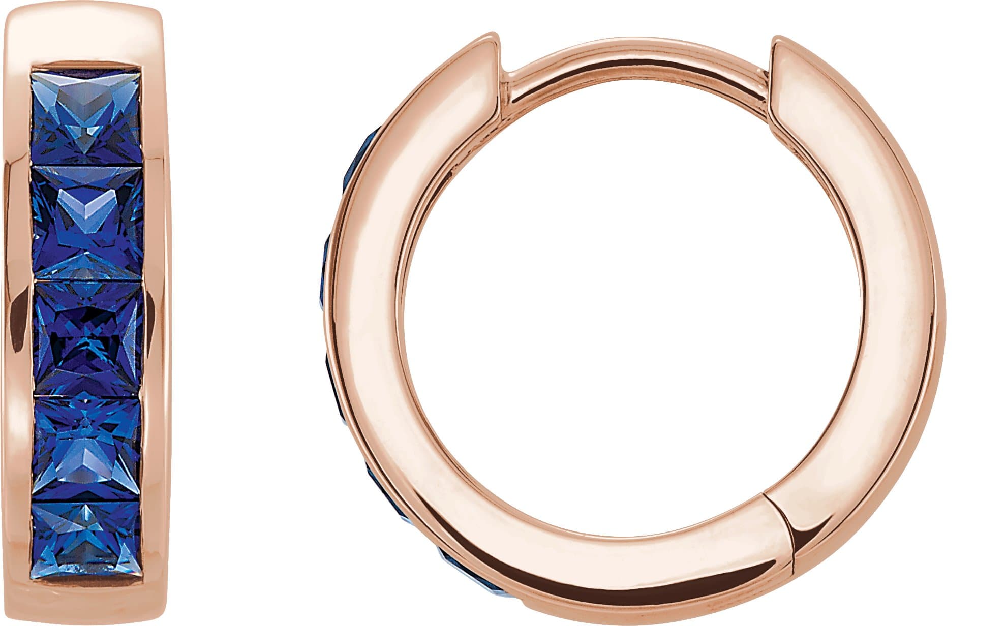 14K Rose Lab-Grown Blue Sapphire Hoop Earrings