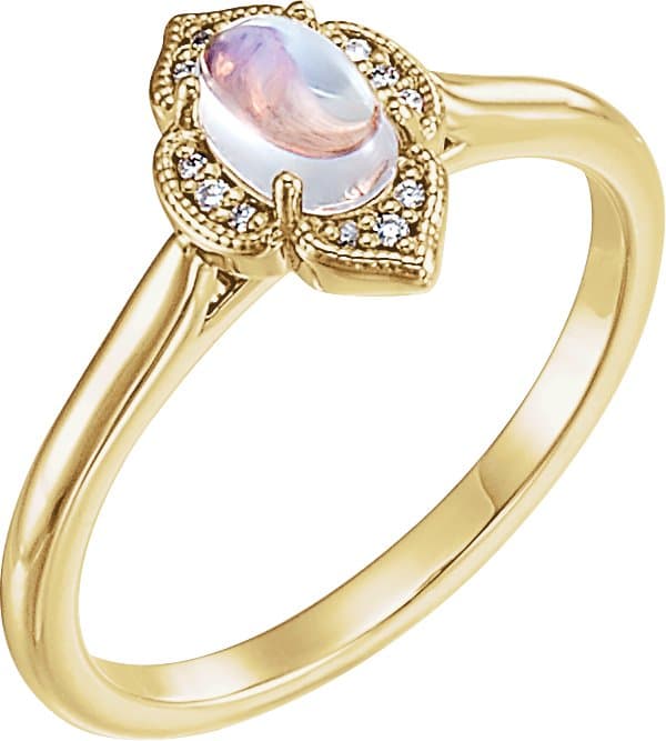 14K Rose Natural Rainbow Moonstone & .03 CTW Natural Diamond Ring