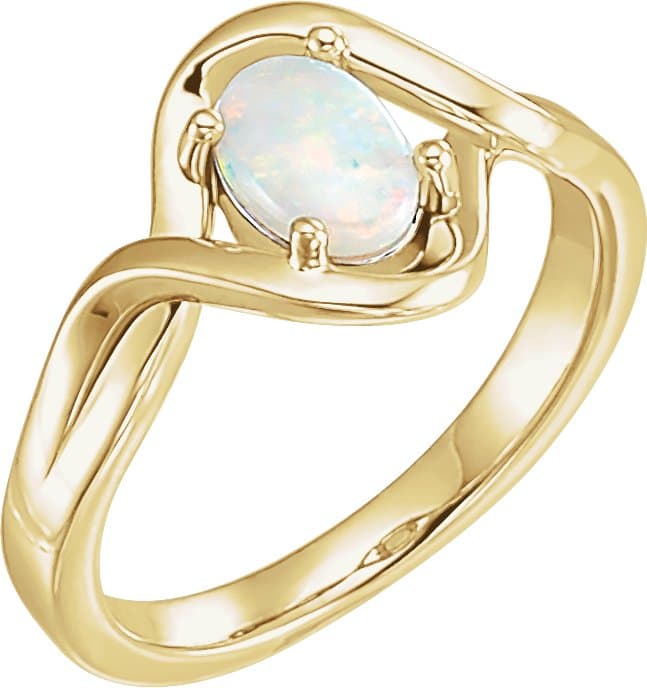 14K Rose Natural White Opal Cabochon Ring