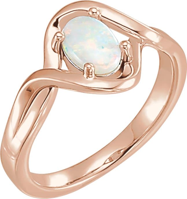 14K Rose Natural White Opal Cabochon Ring