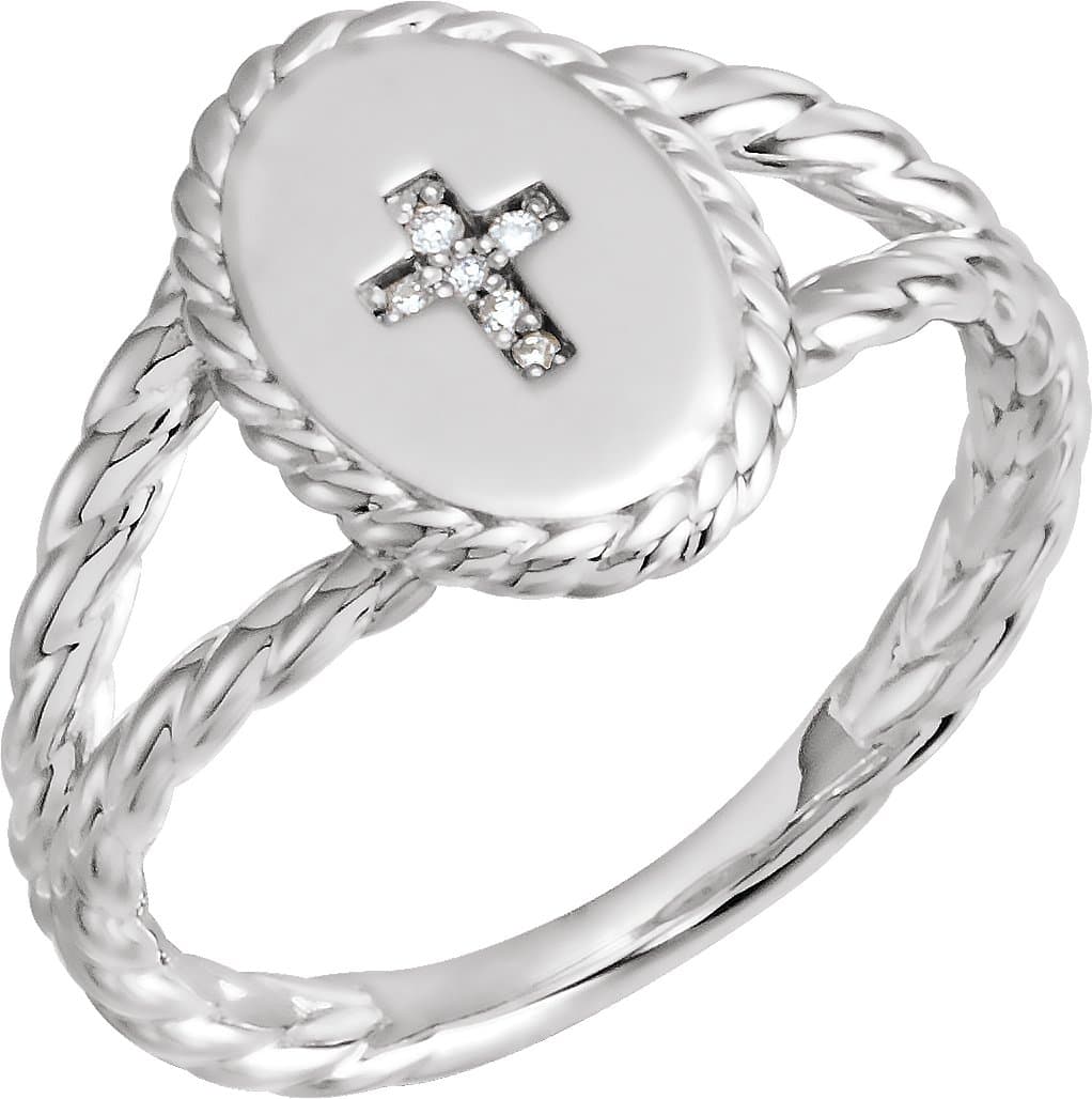14K Rose .02 CTW Natural Diamond Cross Ring