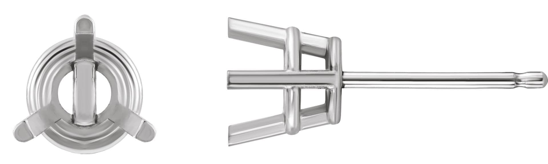 10K White Gold 3.5 mm Round 3-Prong Earring Mounting