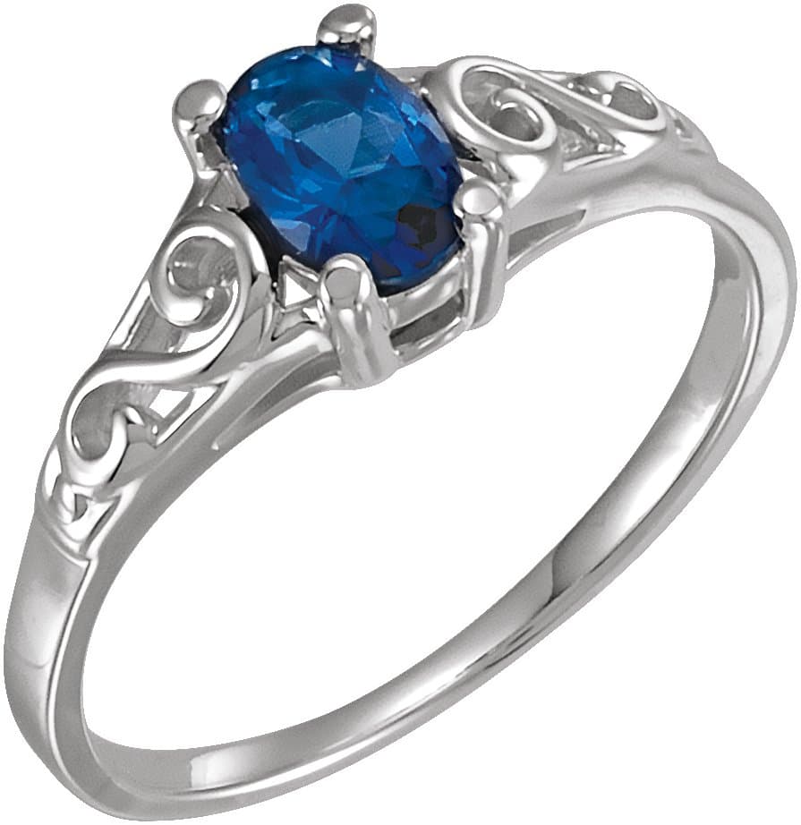 14K White Gold September Youth Imitation Birthstone Ring