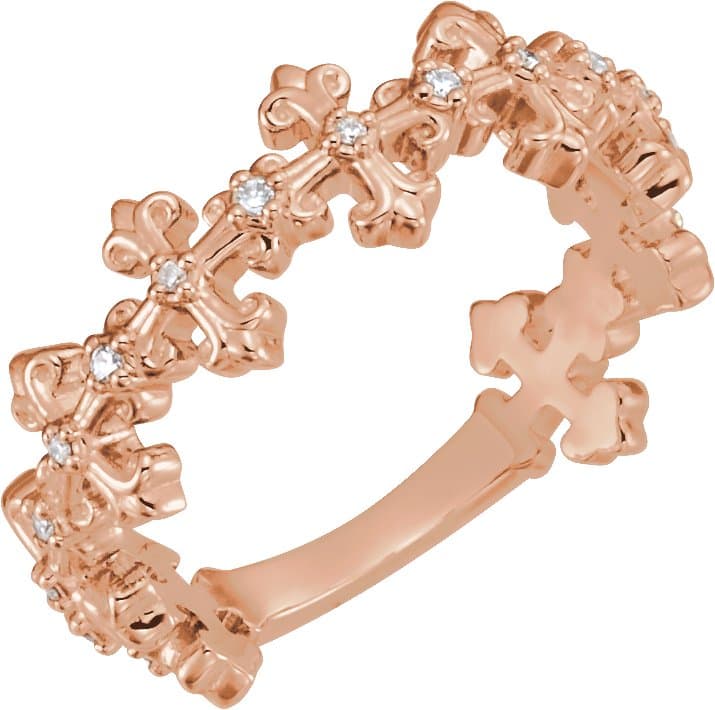 14K Rose .06 CTW Natural Diamond Cross Ring