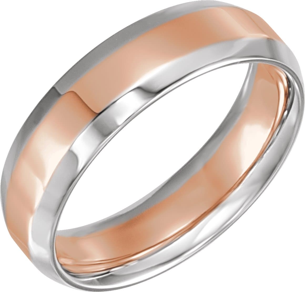 14K White/Rose 6 mm Beveled-Edge Inlay Comfort-Fit Flat Band Size 11
