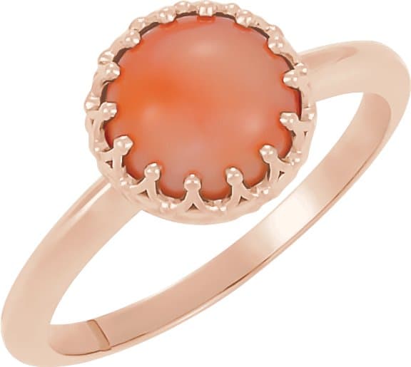 14K Rose 12 mm Natural Amethyst Crown Cabochon Ring