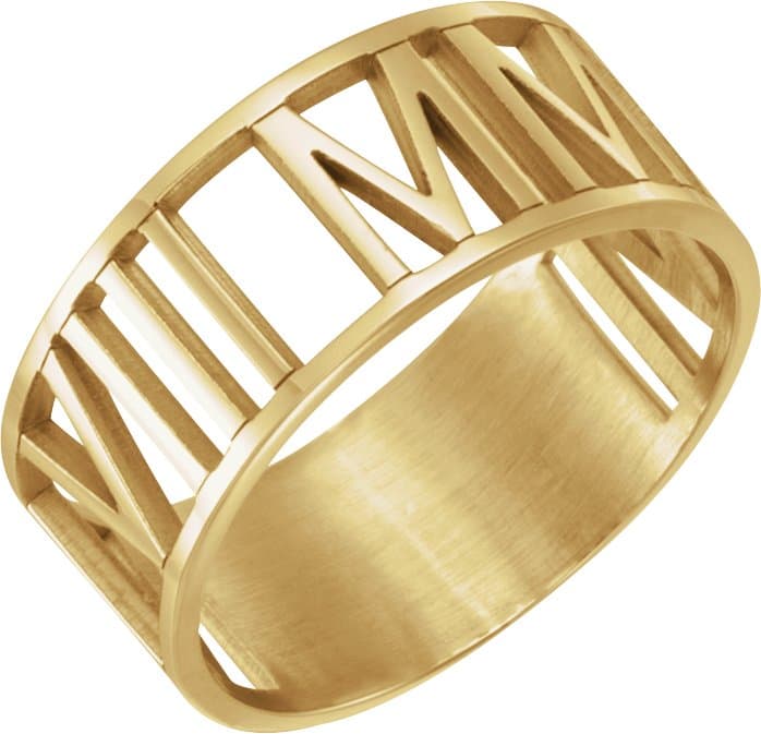 10K White Gold Pierced Roman Numeral Date Ring