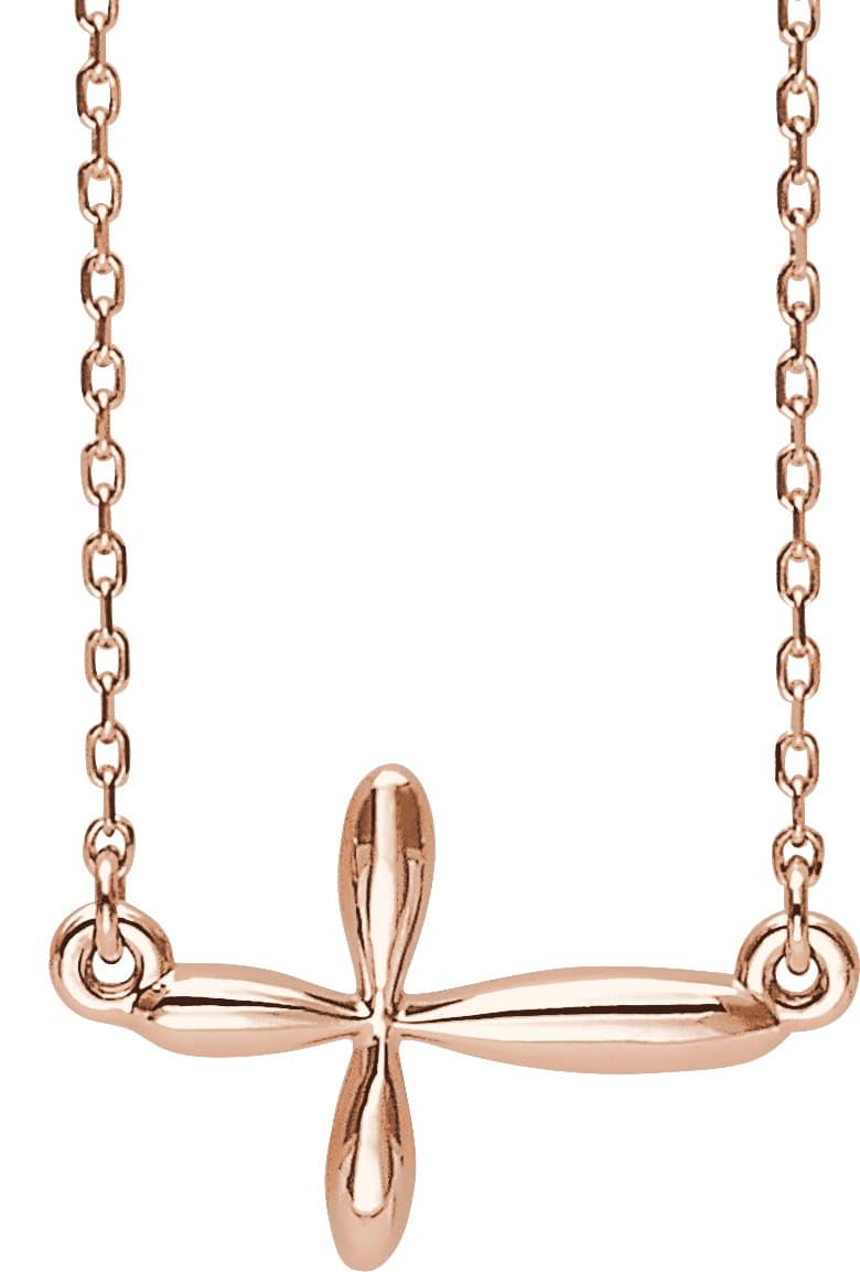 14K Rose Sideways Cross 16-18 Necklace