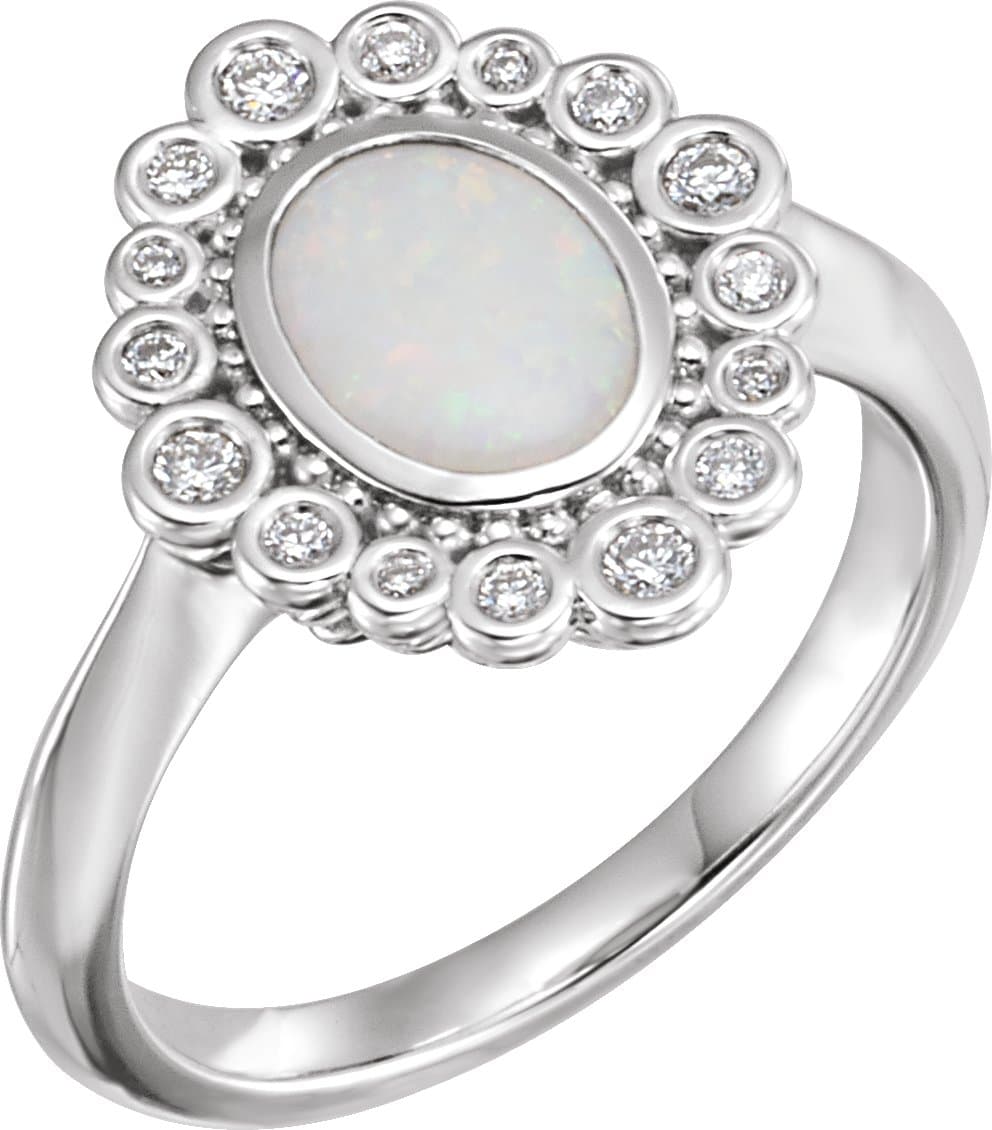 14K Rose Natural White Opal & 1/6 CTW Natural Diamond Ring
