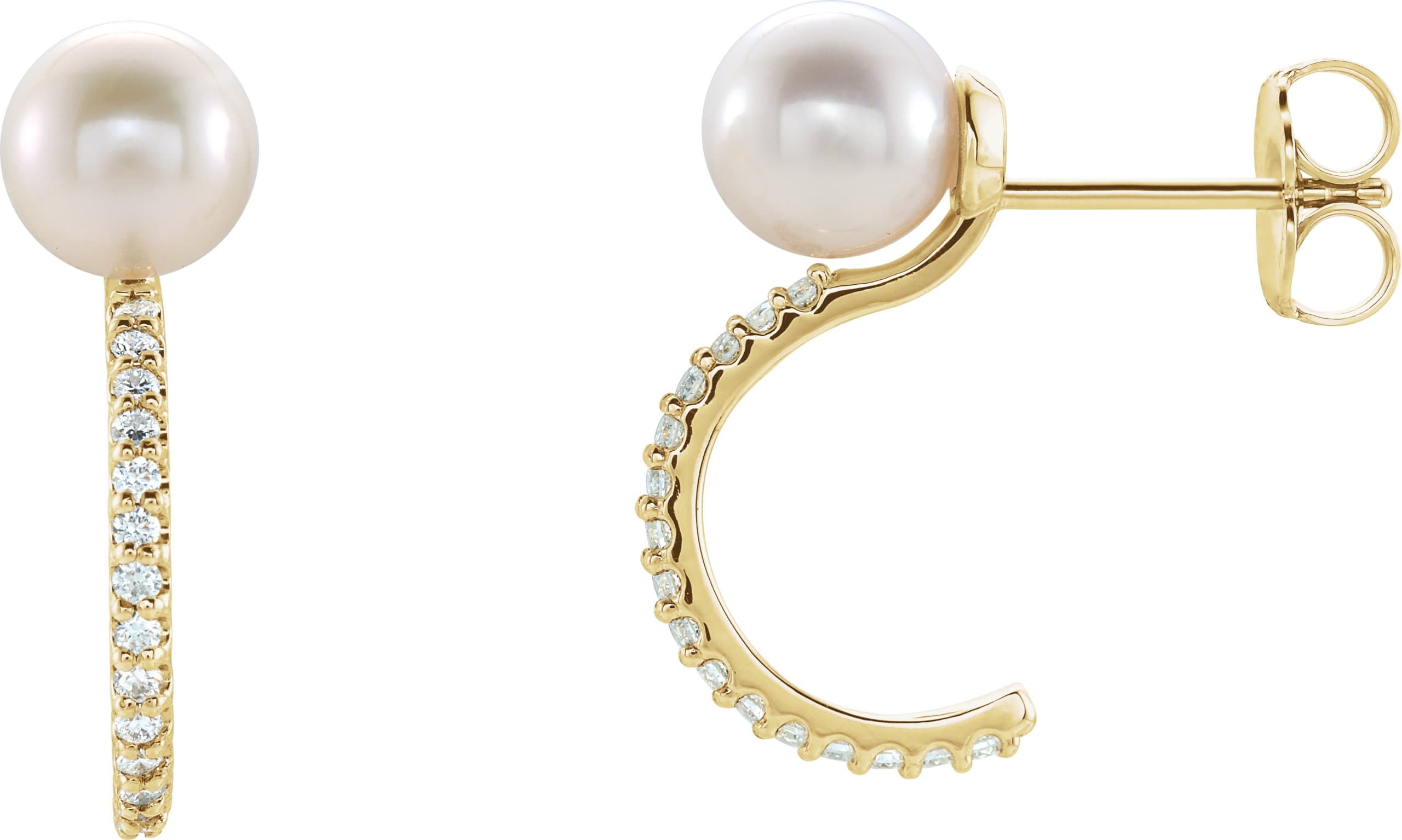 14K Rose Cultured White Freshwater Pearl & 1/6 CTW Natural Diamond Hoop Earrings