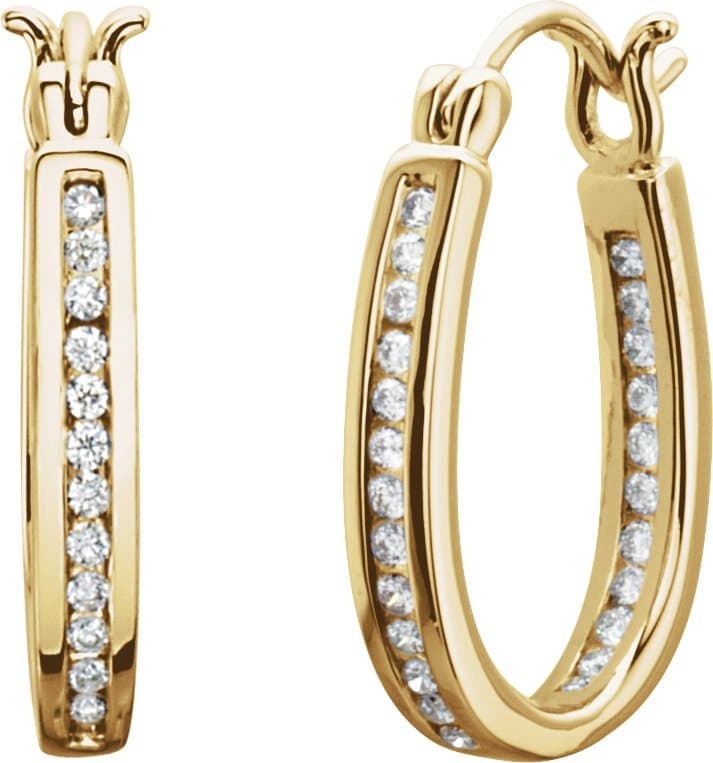 14K Rose 1/2 CTW Natural Diamond Inside-Outside Hinged 22.5 mm Hoop Earrings