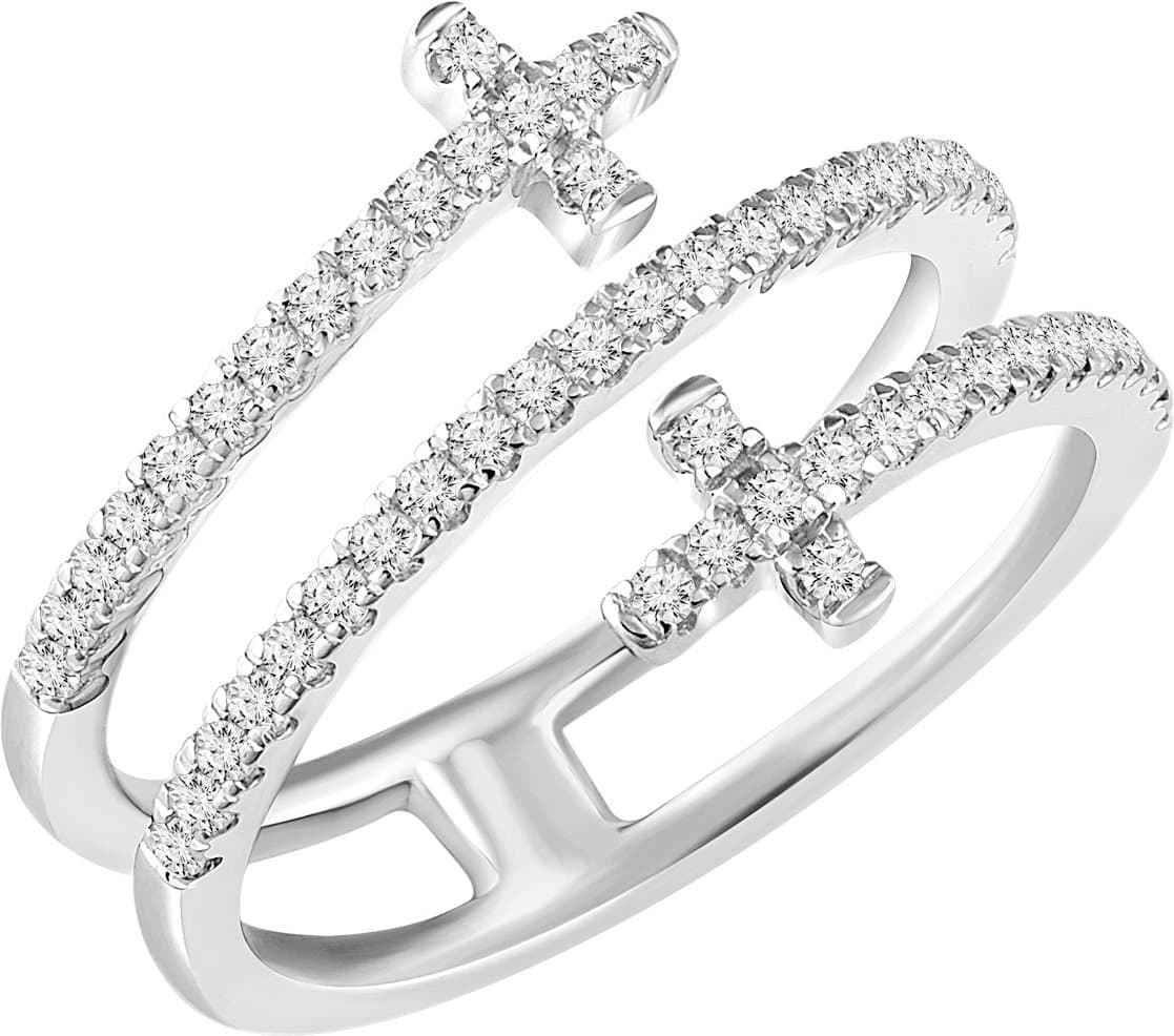 14K White 3/8 CTW Natural Diamond Sideways Cross Ring
