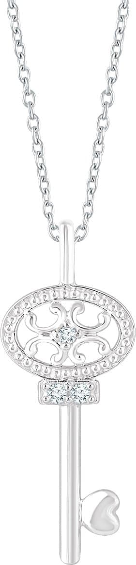 Sterling Silver .03 CTW Natural Diamond Key 16-18 Necklace