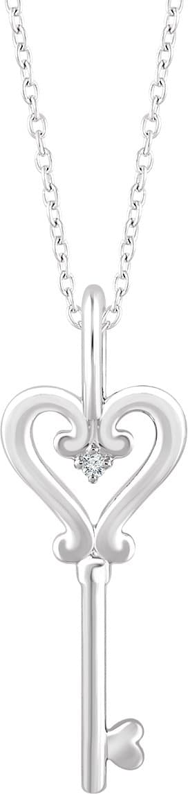 Sterling Silver .006 CT Natural Diamond Key 16-18 Necklace