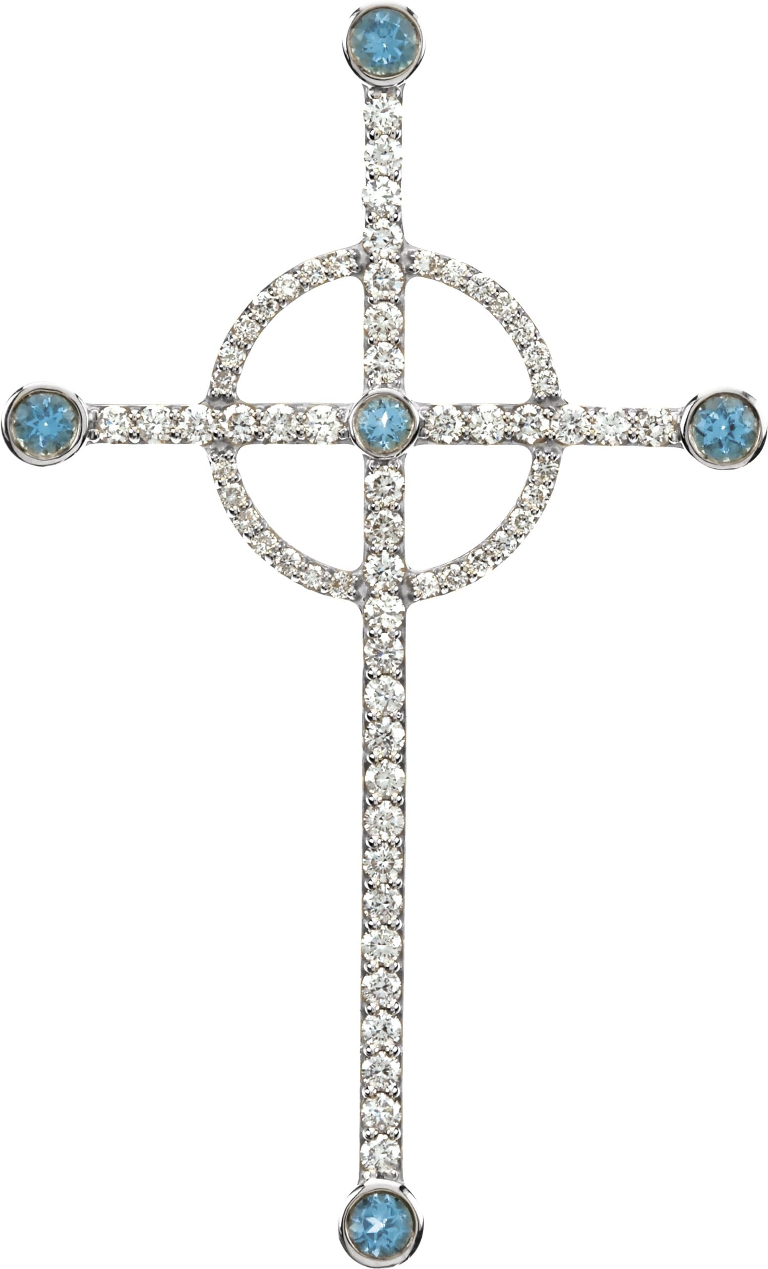 14K White Natural Swiss Blue Topaz & 1/2 CTW Natural Diamond Cross Pendant