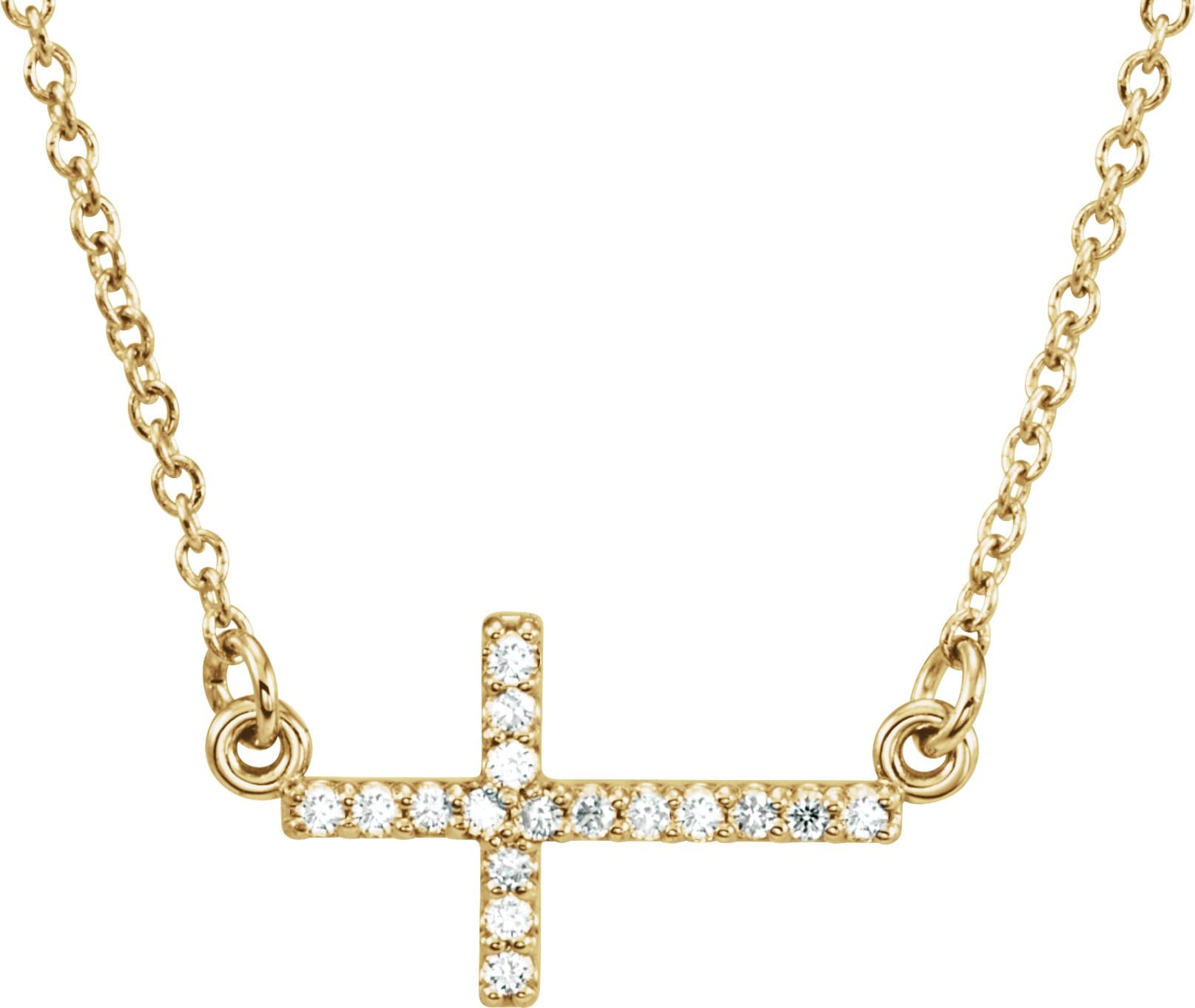 14K Rose .07 CTW Natural Diamond Sideways Cross 16-18" Necklace