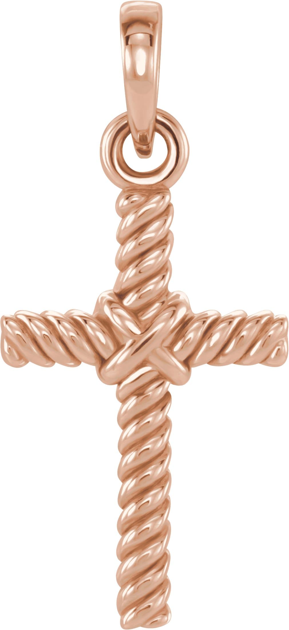 14K Rose 13.5x8.6 mm Rope Cross Pendant