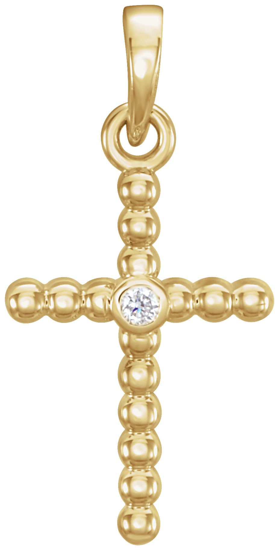 14K Rose 19.1x9.5 mm .015 CTW Natural Diamond Beaded Cross Pendant