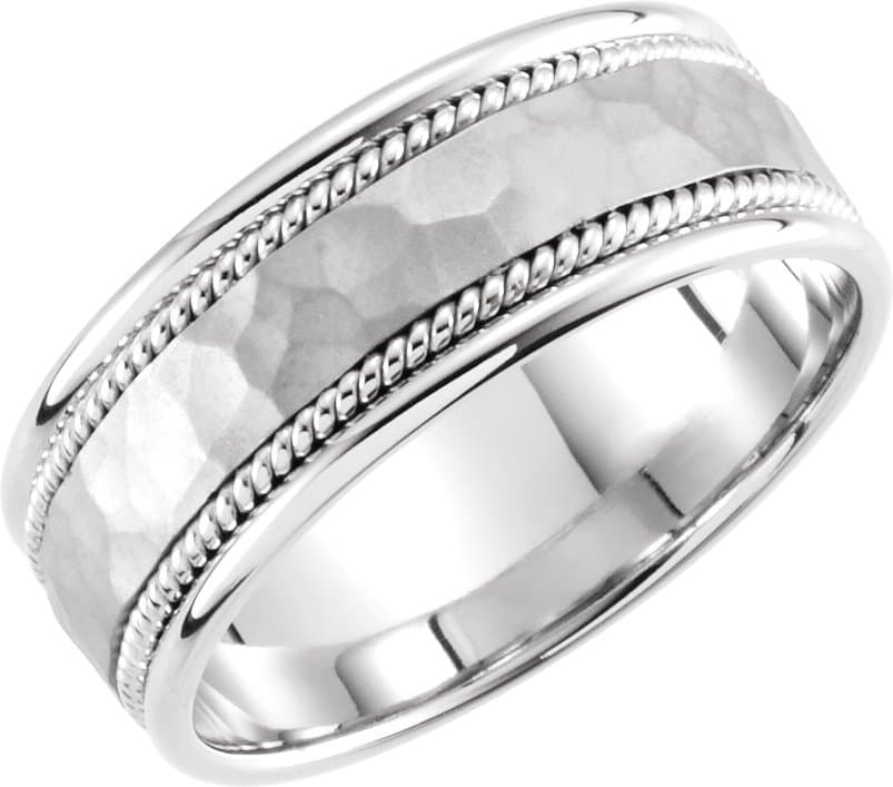 14K White 8 mm Rope Edge Comfort-Fit Flat Band Size 11.5