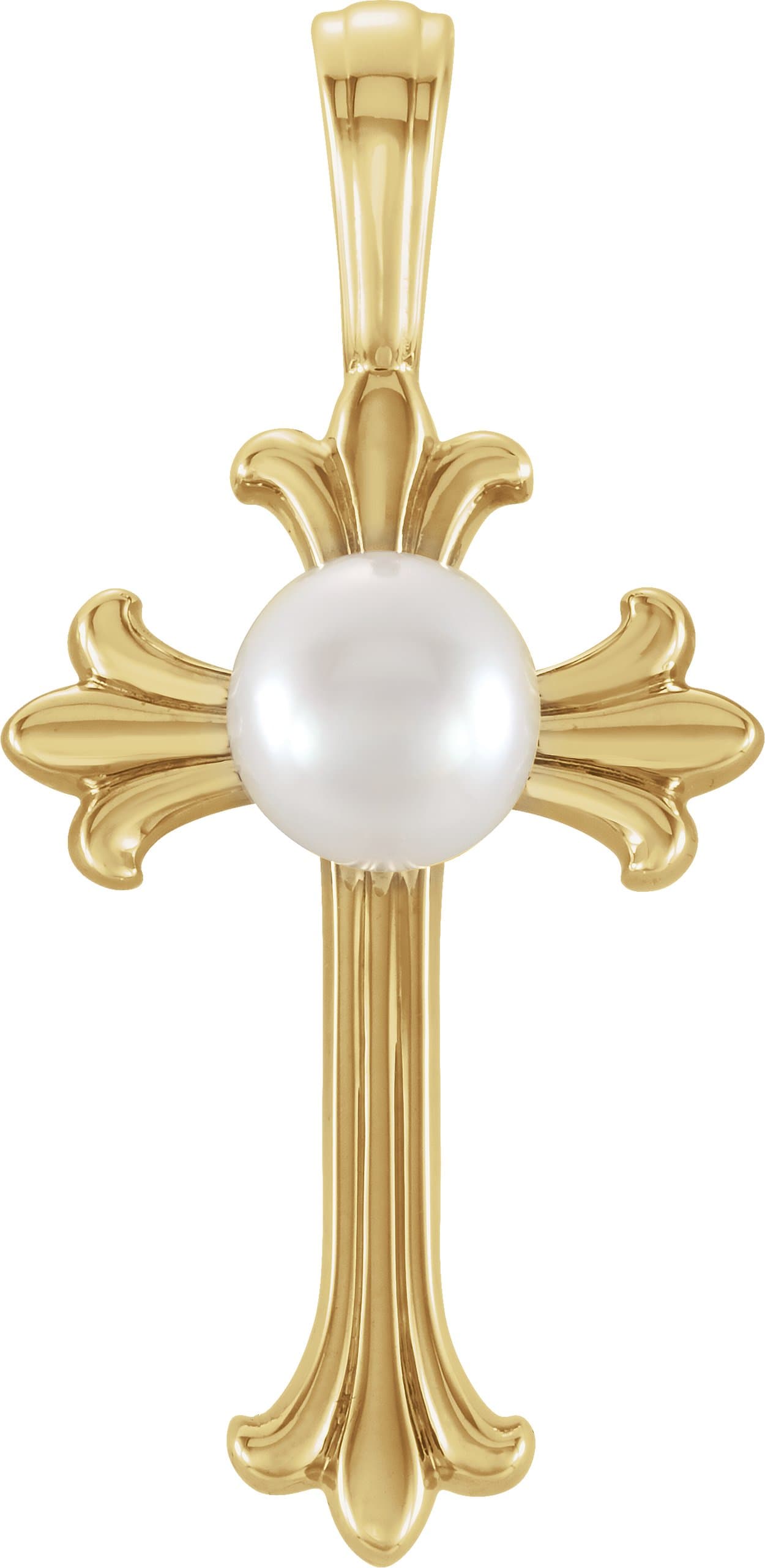 14K Rose Cultured White Freshwater Pearl Cross Pendant