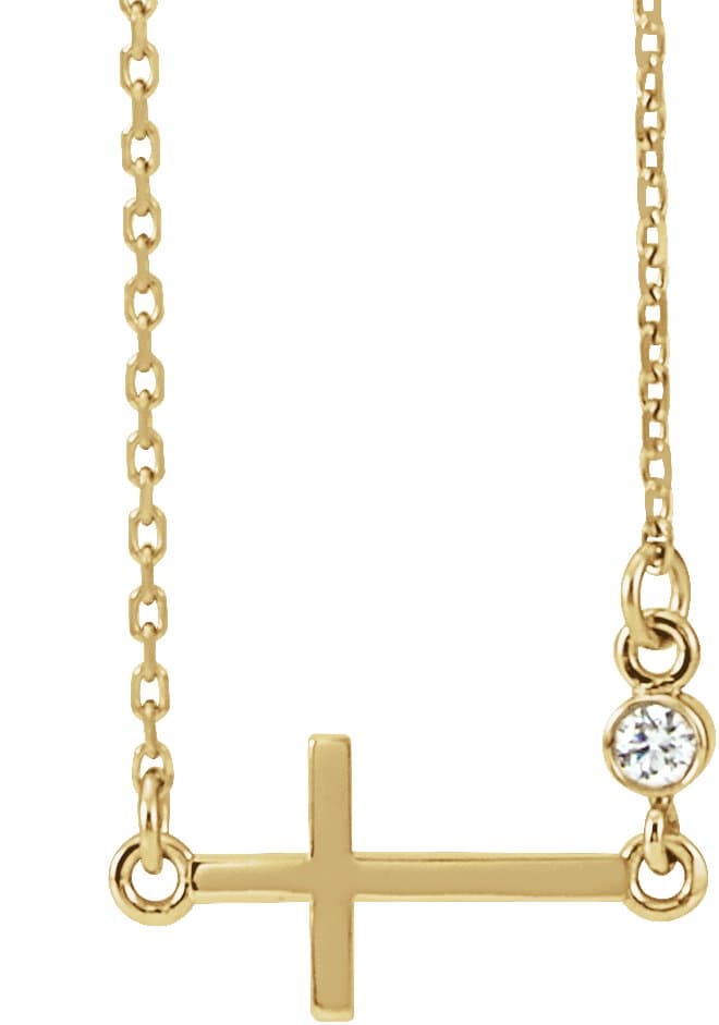 14K Rose Natural Amethyst Sideways Cross 16-18 Necklace