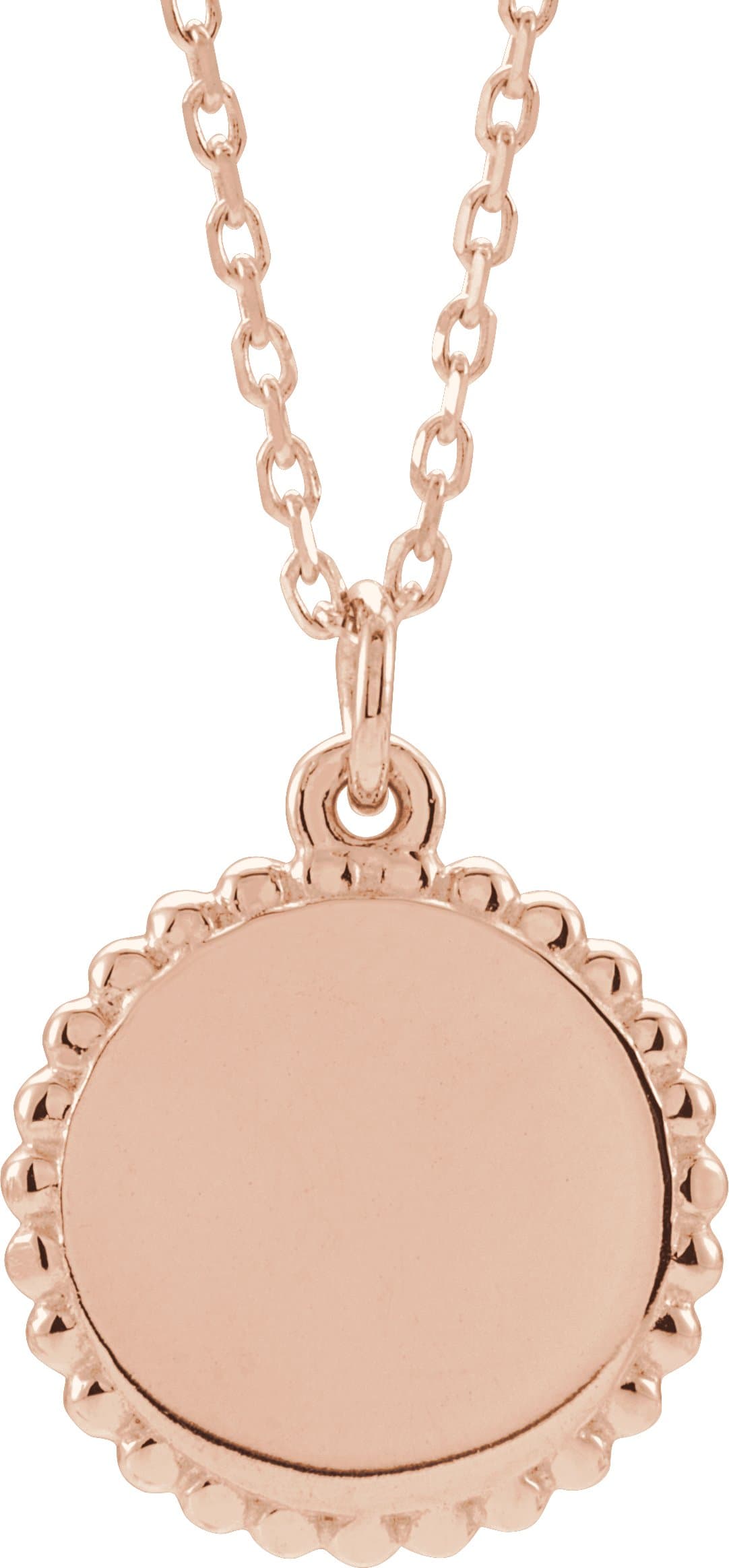 14K Rose Engravable Beaded Disc 16-18 Necklace