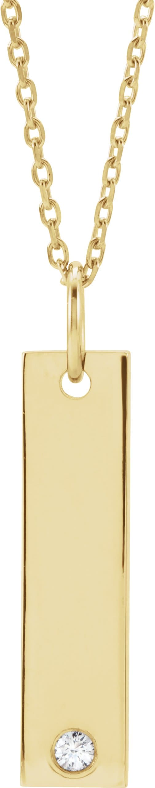 18K Yellow Gold-Plated Sterling Silver .03 CT Natural Diamond Engravable Bar 16-18 Necklace