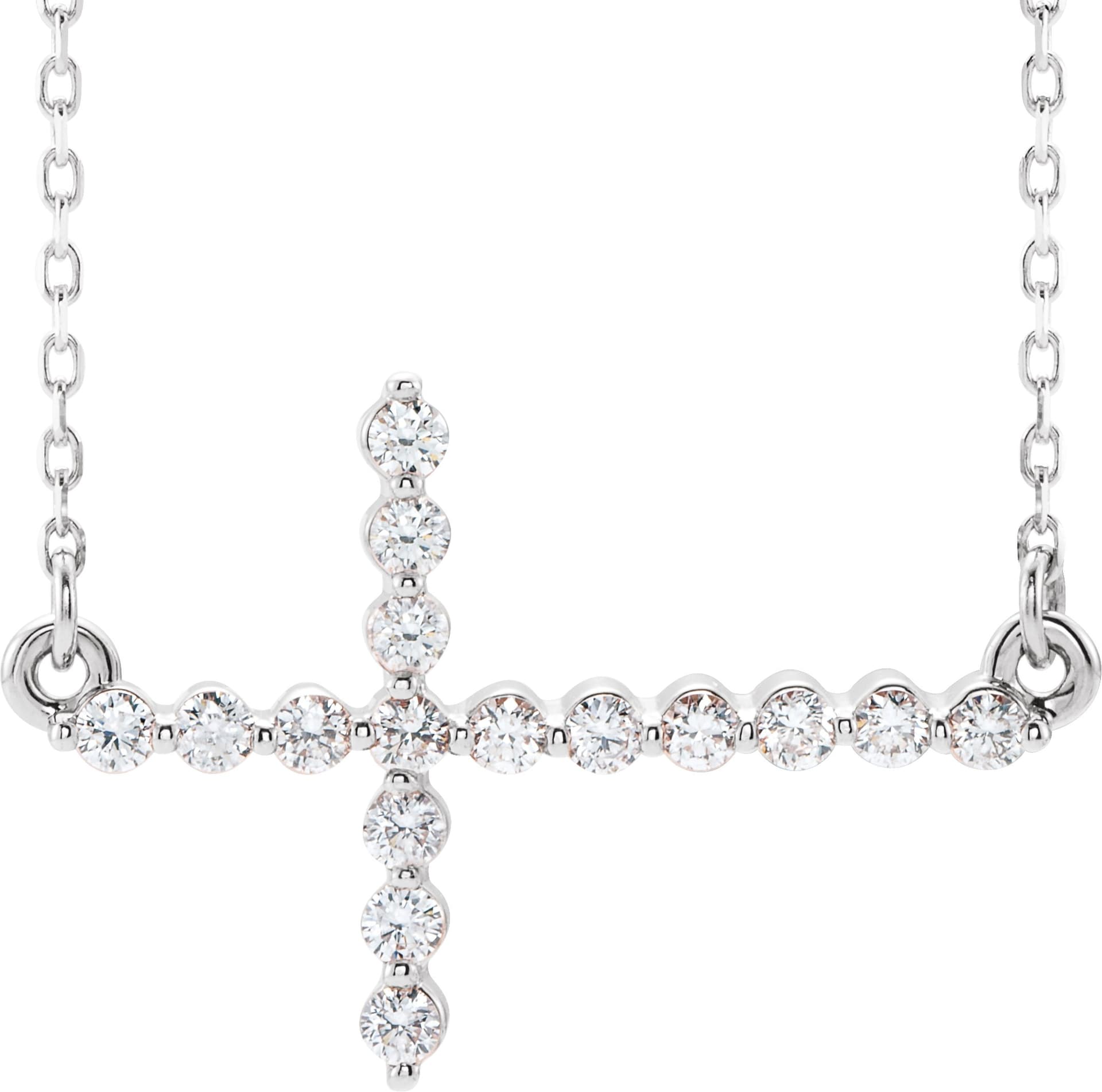14K Rose 1/4 CTW Natural Diamond Sideways Cross 16-18 Necklace