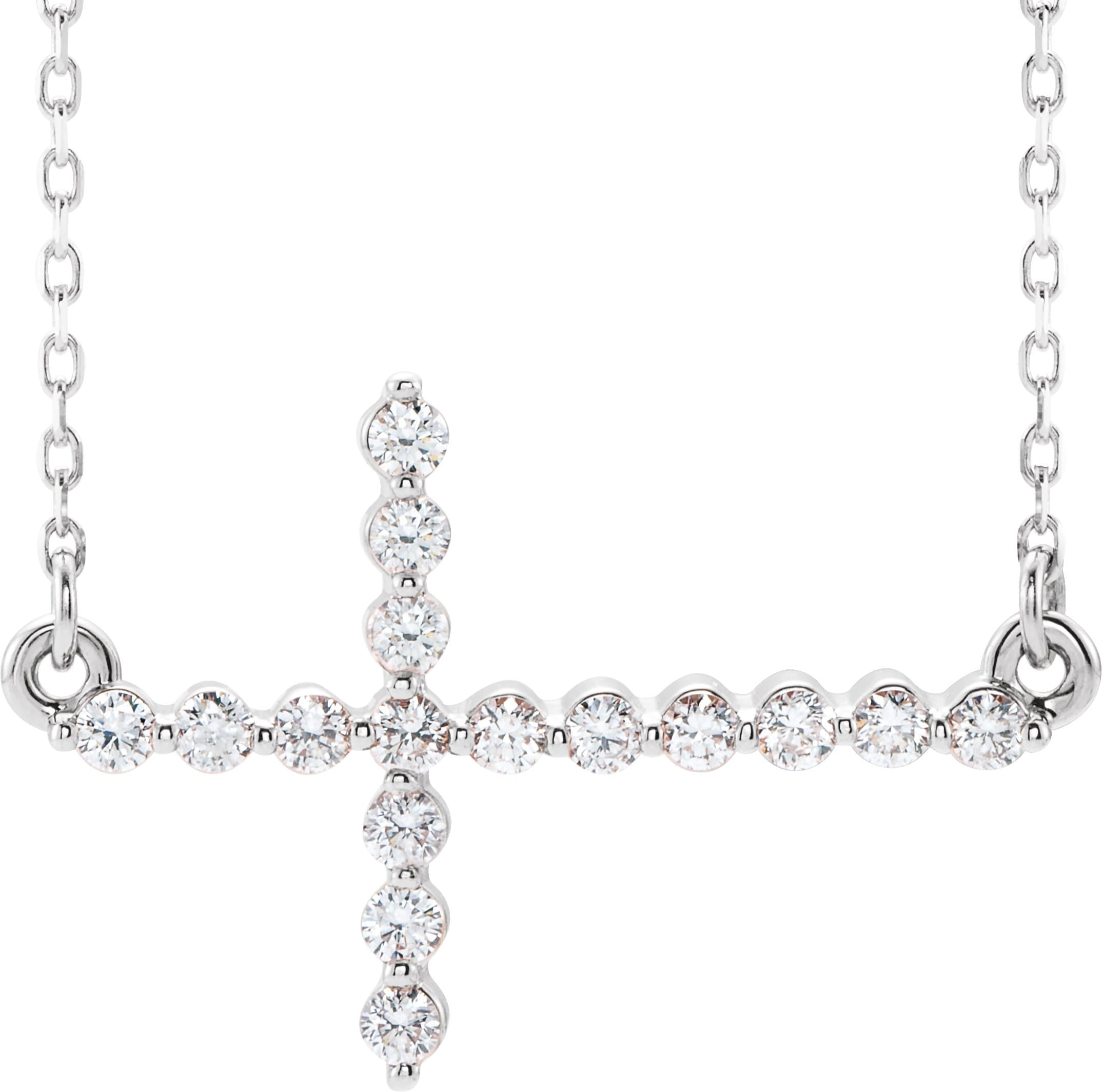 14K Rose 1/4 CTW Natural Diamond Sideways Cross 16-18 Necklace