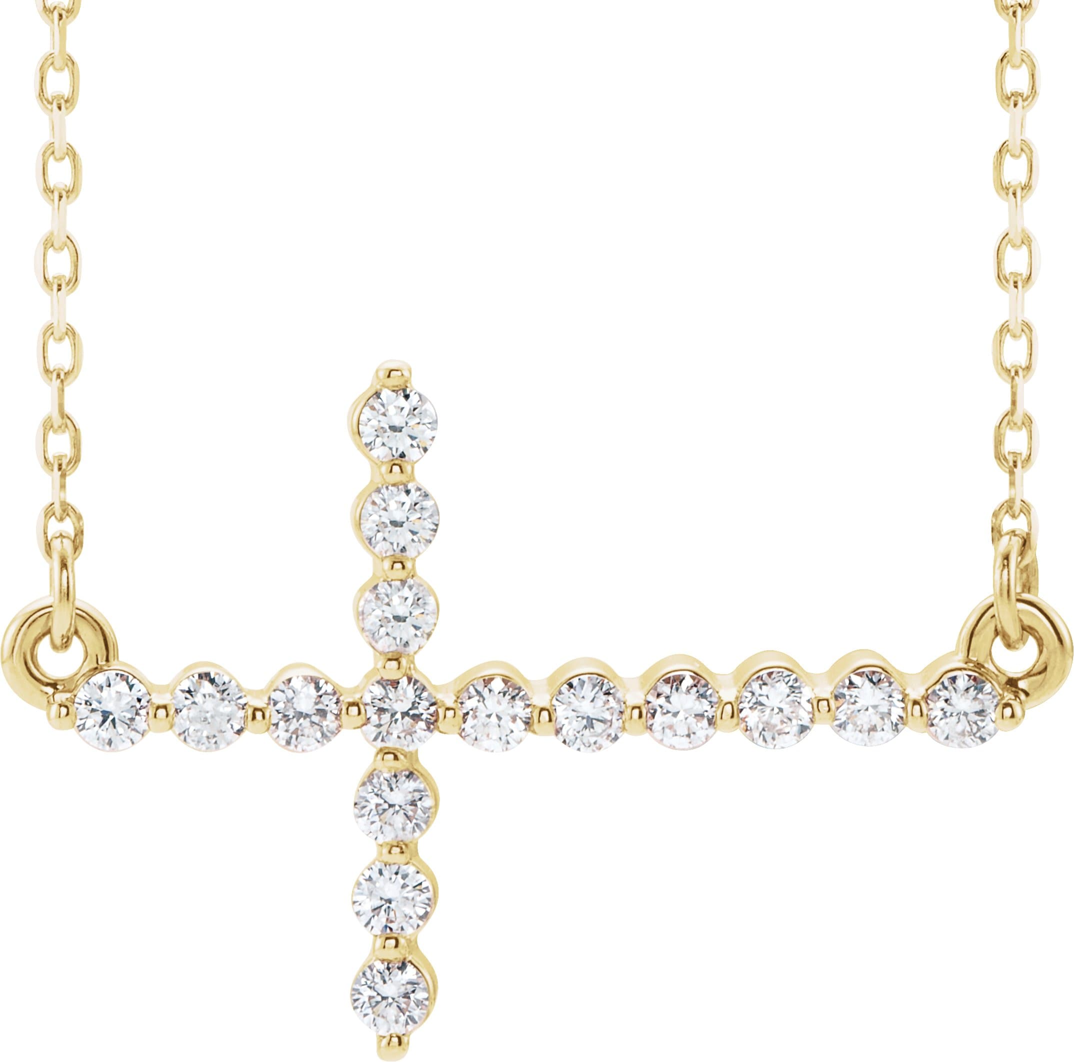 14K Rose 1/4 CTW Natural Diamond Sideways Cross 16-18 Necklace