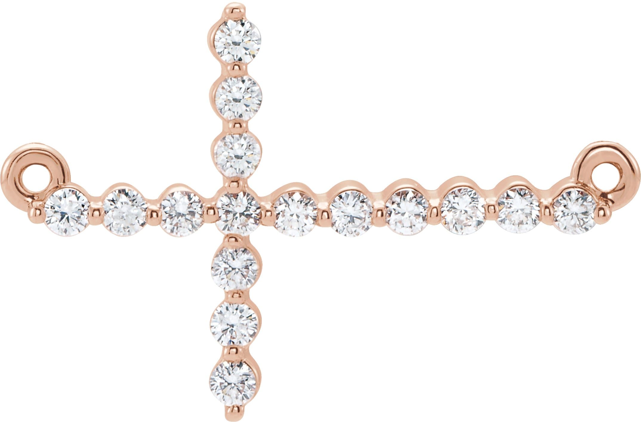 14K Rose 1/4 CTW Natural Diamond Sideways Cross 16-18 Necklace