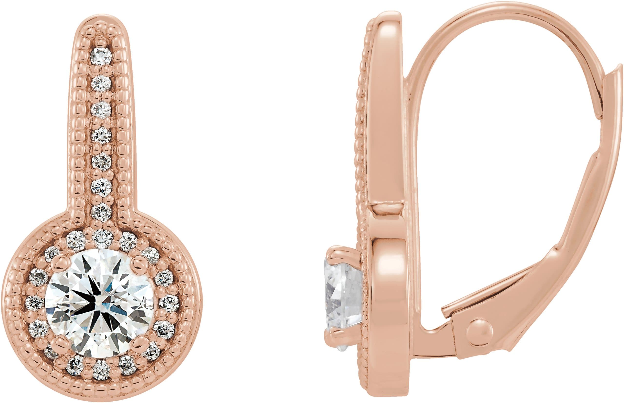 14K Rose 5/8 CTW Natural Diamond Halo-Style Dangle Earrings